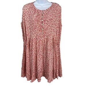 Free People Tunic Top Or Mini Dress XS Boho Red Ditsy Floral Over Sized Flowy